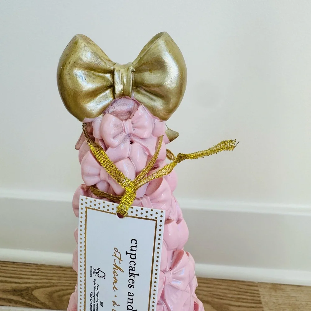 Cupcakes & Cashmere Pink Gold Bow Tree Set of 2 Gold Bow Topper NWT